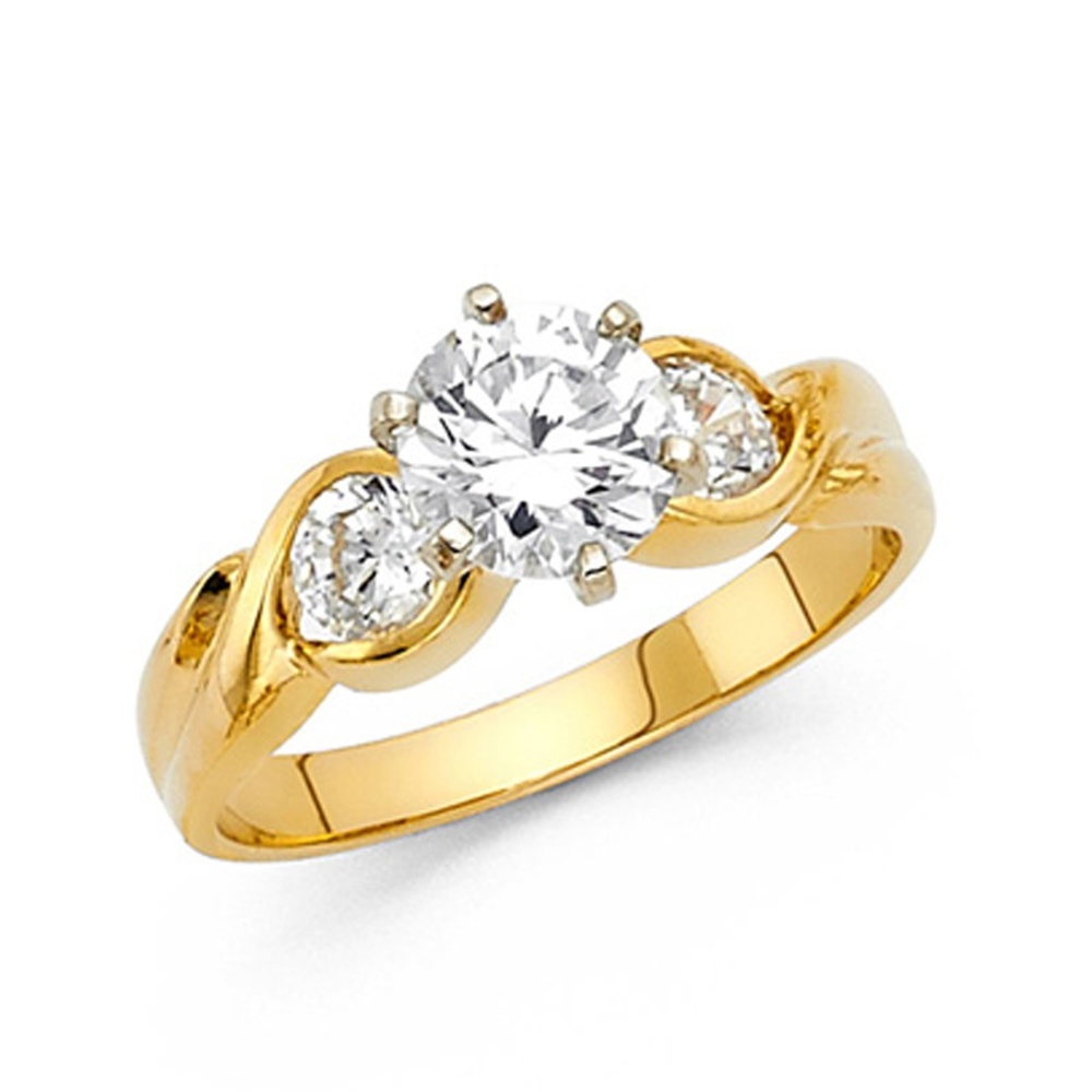 14K 6-Prong & Bezel Round-Cut CZ Enagement Ring